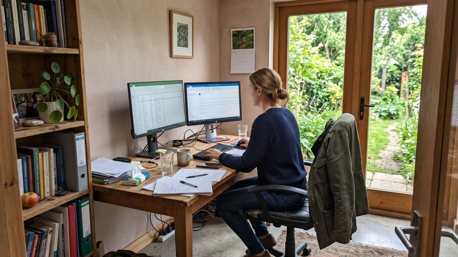 Interior of a bespoke Bedfordshire garden office set up for remote working