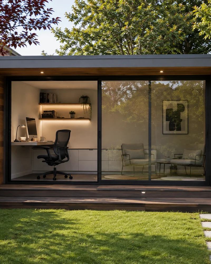 Founder Miahi on site at a Bedfordshire garden room build