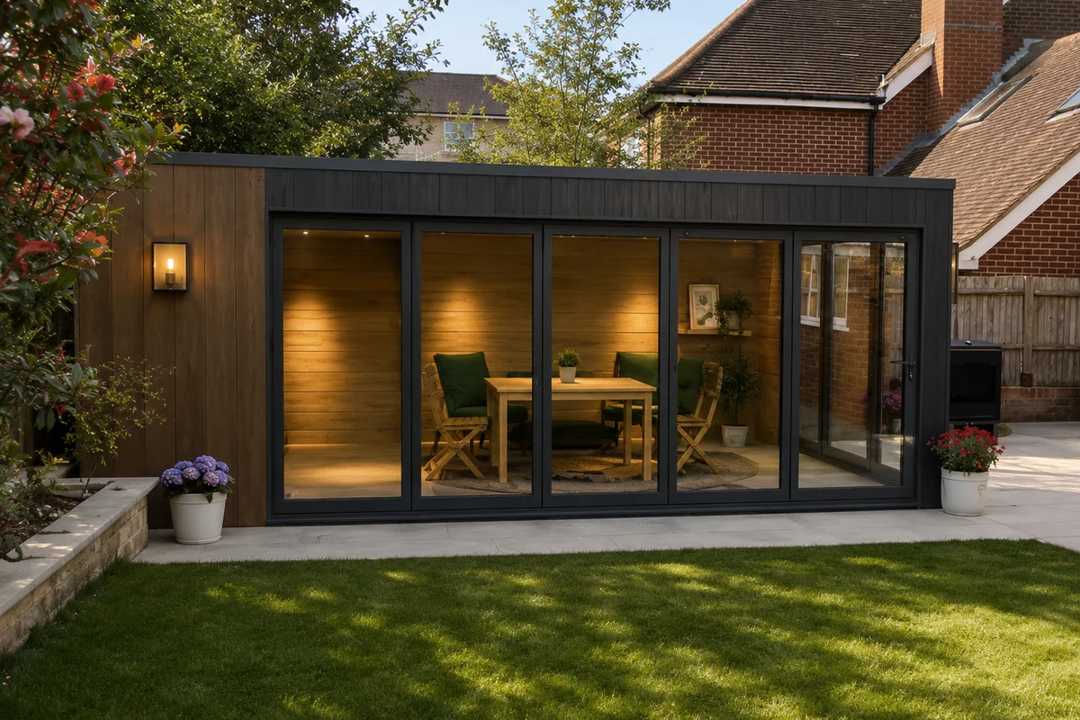 Photographer working in a bespoke garden studio