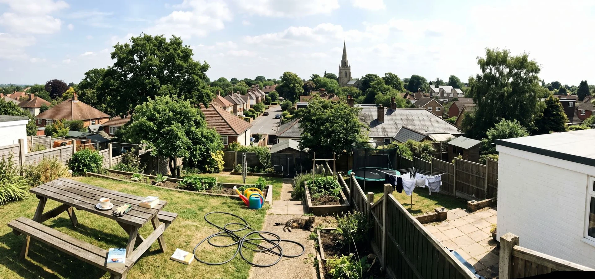 Wide shot of Bedfordshire towns and gardens